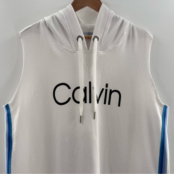 NWT Calvin Klein Performance Hooded Logo Sweatshirt Mini Dress White Pockets 2X - Picture 4 of 14